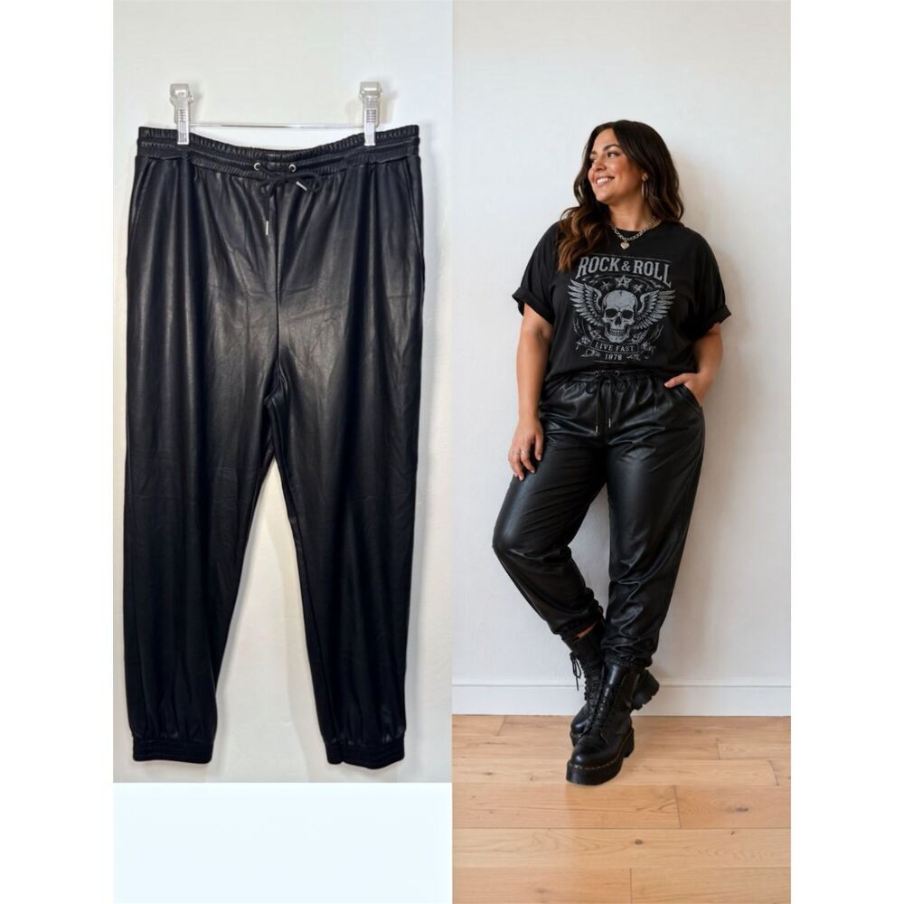 Avec Les Filles Anthropologie Relaxed FIt Faux Leather Joggers Black Size XL?